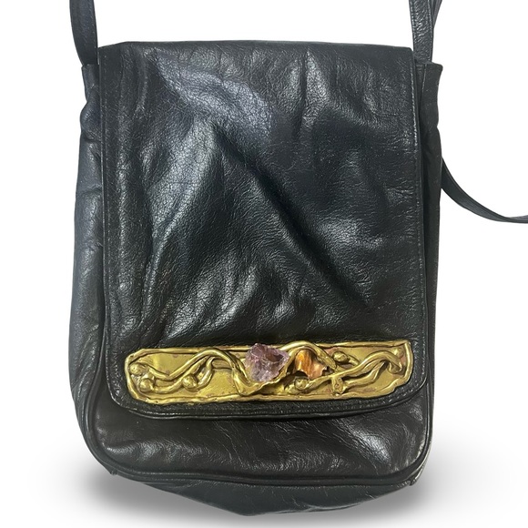 Vintage Raw Amethyst Crystal Copa Collection Black Leather Purse - Picture 3 of 9